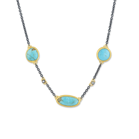 Lika Behar Turquoise Therapy "KATYA" Collection Necklace with Diamond set in 24K Gold and Oxidized Silver - Image 1 of 6