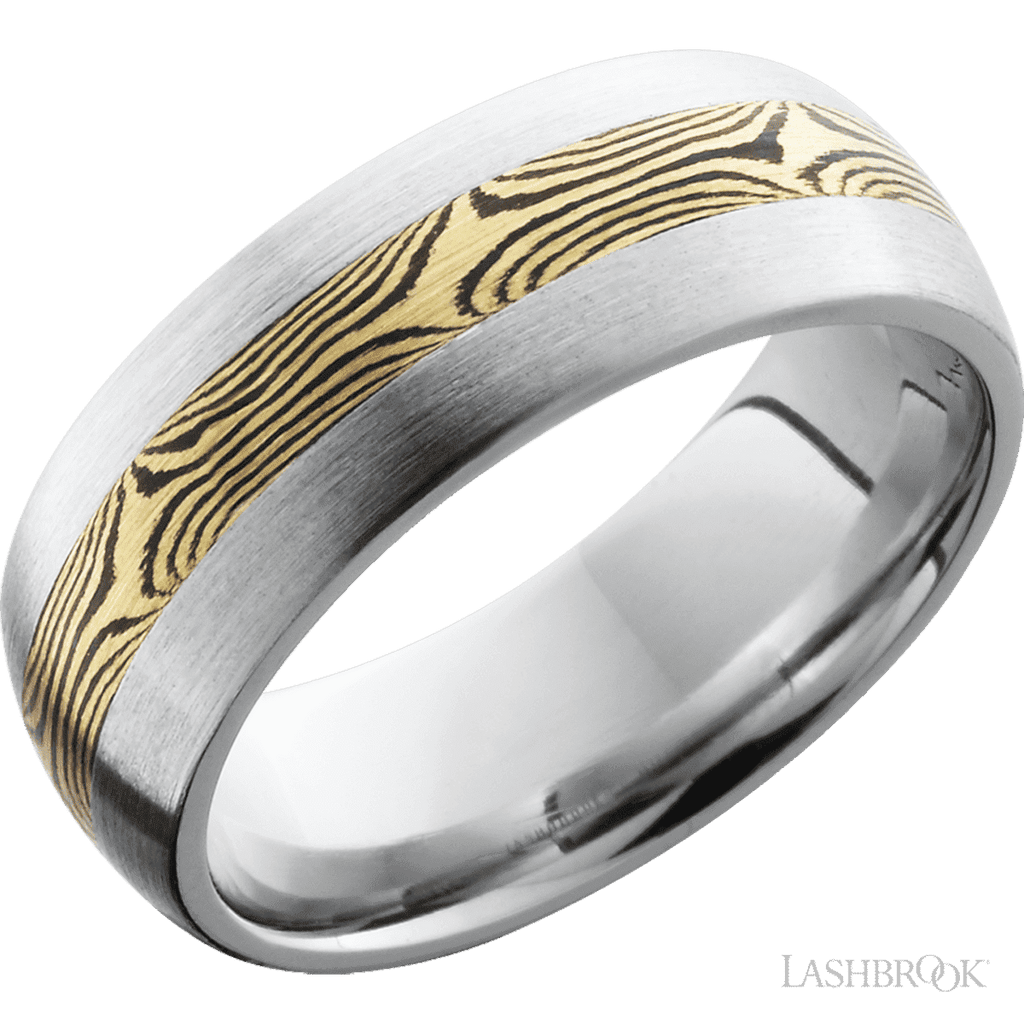Cobalt Chrome Satin Finish domed band with a mokume inlay