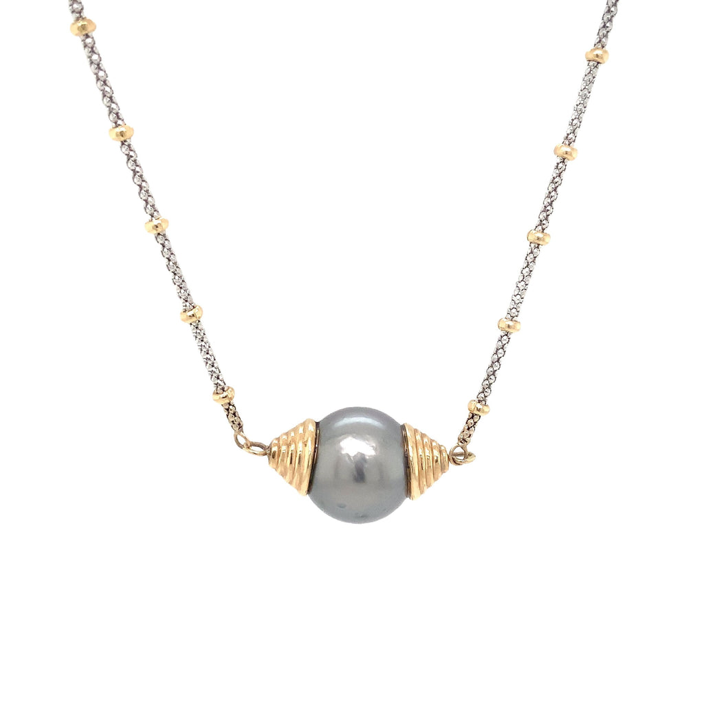 South Sea Black Tahitian Pearl Set in 18K Two Tone Gold - Image 1 of 5