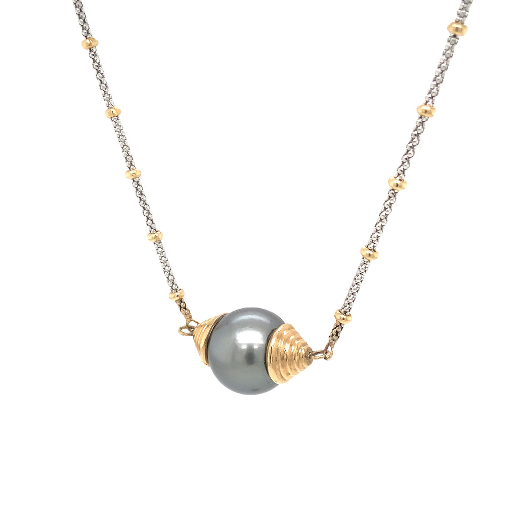 South Sea Black Tahitian Pearl Set in 18K Two Tone Gold - Image 2 of 5