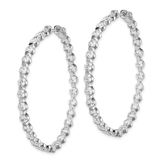 Sterling Silver 4mm CZ In and out Hoop Earrings with post and Safety Notch & Lock - Image 2 of 4