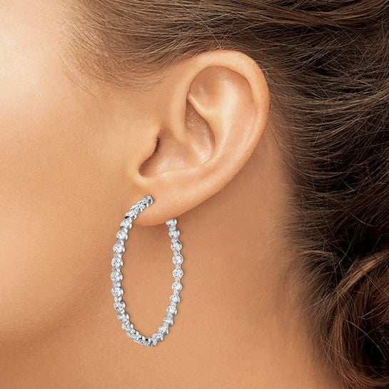 Sterling Silver 4mm CZ In and out Hoop Earrings with post and Safety Notch & Lock - Image 4 of 4