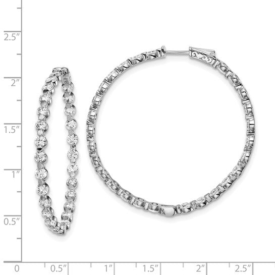 Sterling Silver 4mm CZ In and out Hoop Earrings with post and Safety Notch & Lock - Image 3 of 4