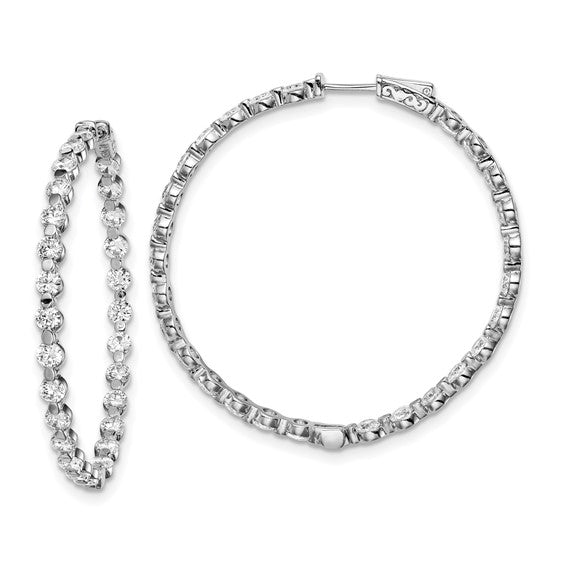 Sterling Silver 4mm CZ In and out Hoop Earrings with post and Safety Notch & Lock - Image 1 of 4