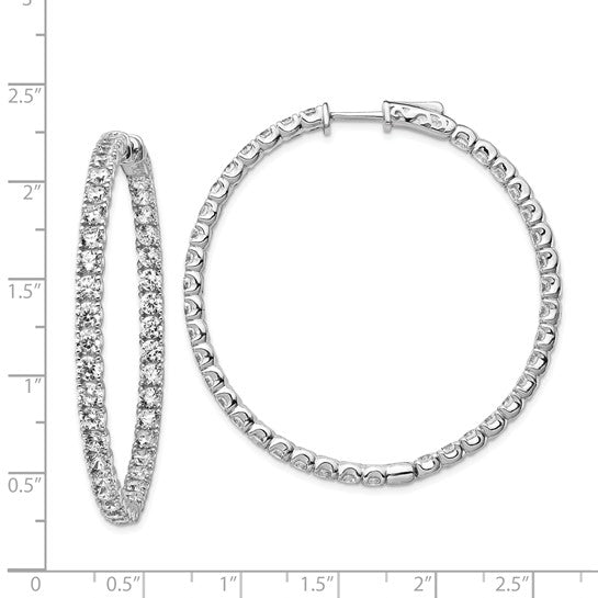 Sterling Silver 3.4mm CZ In and out Hoop Earrings with post and Safety Notch & Lock - Image 5 of 6