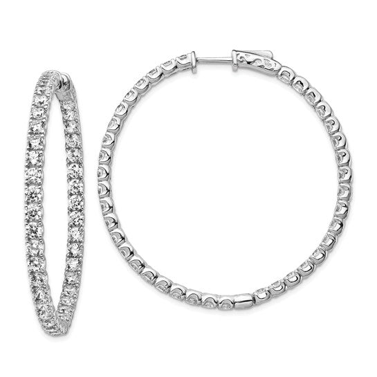 Sterling Silver 3.4mm CZ In and out Hoop Earrings with post and Safety Notch & Lock - Image 6 of 6
