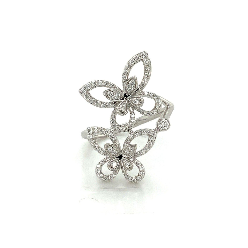 Roman+Jules 2 Butterfly Bypass Right Hand  Diamond Ring Fashioned in 14K White G