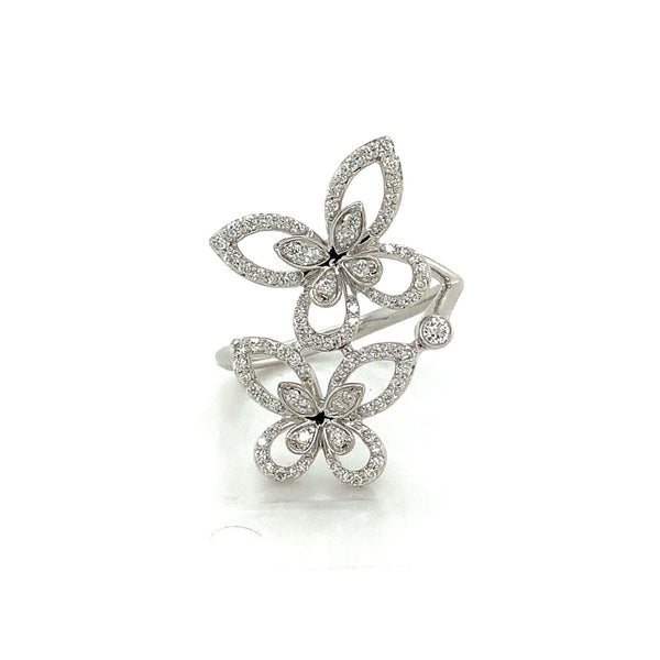Roman+Jules 2 Butterfly Bypass Right Hand  Diamond Ring Fashioned in 14K White G