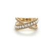 Roman+Jules Bypass Pearl and Diamond Ring set in 14K Yellow Gold