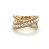 Roman+Jules Bypass Pearl and Diamond Ring set in 14K Yellow Gold