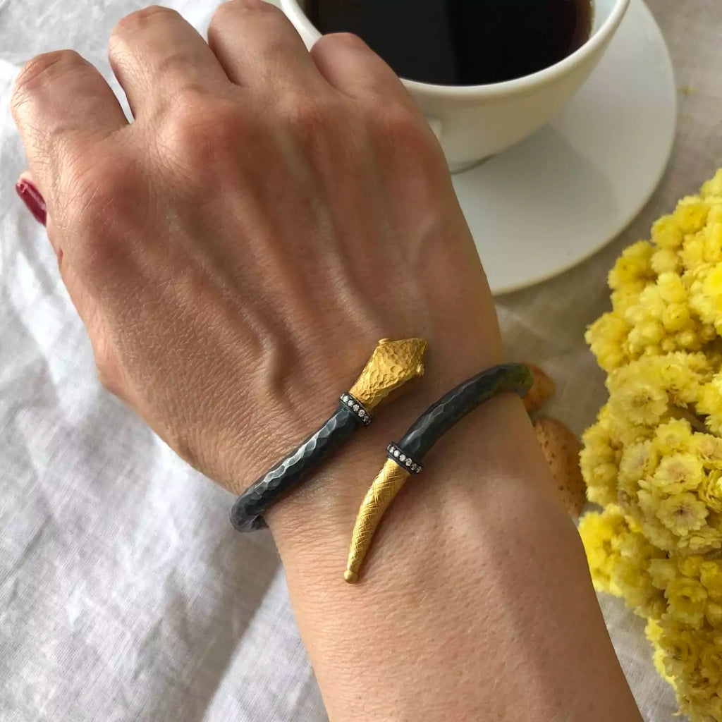 Lika Behar One of a Kind, Yin and Yang Snake Bracelet 24K Fusion Gold & Oxi Silver with Diamond - Image 2 of 8