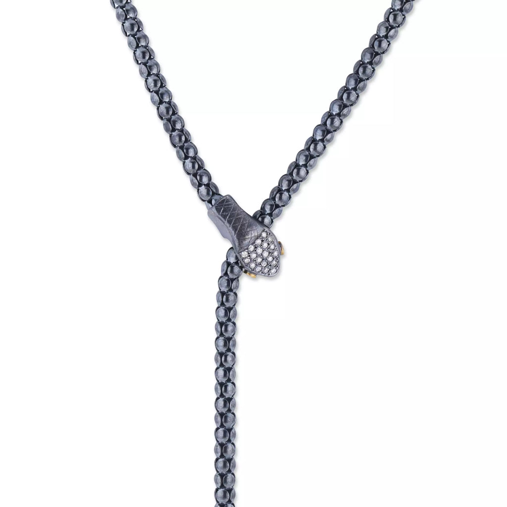 Lika Behar Yin and Yang Snake Collection 24K and Oxidized Silver  Adjustable Lariat Necklace with Diamonds - Image 5 of 6