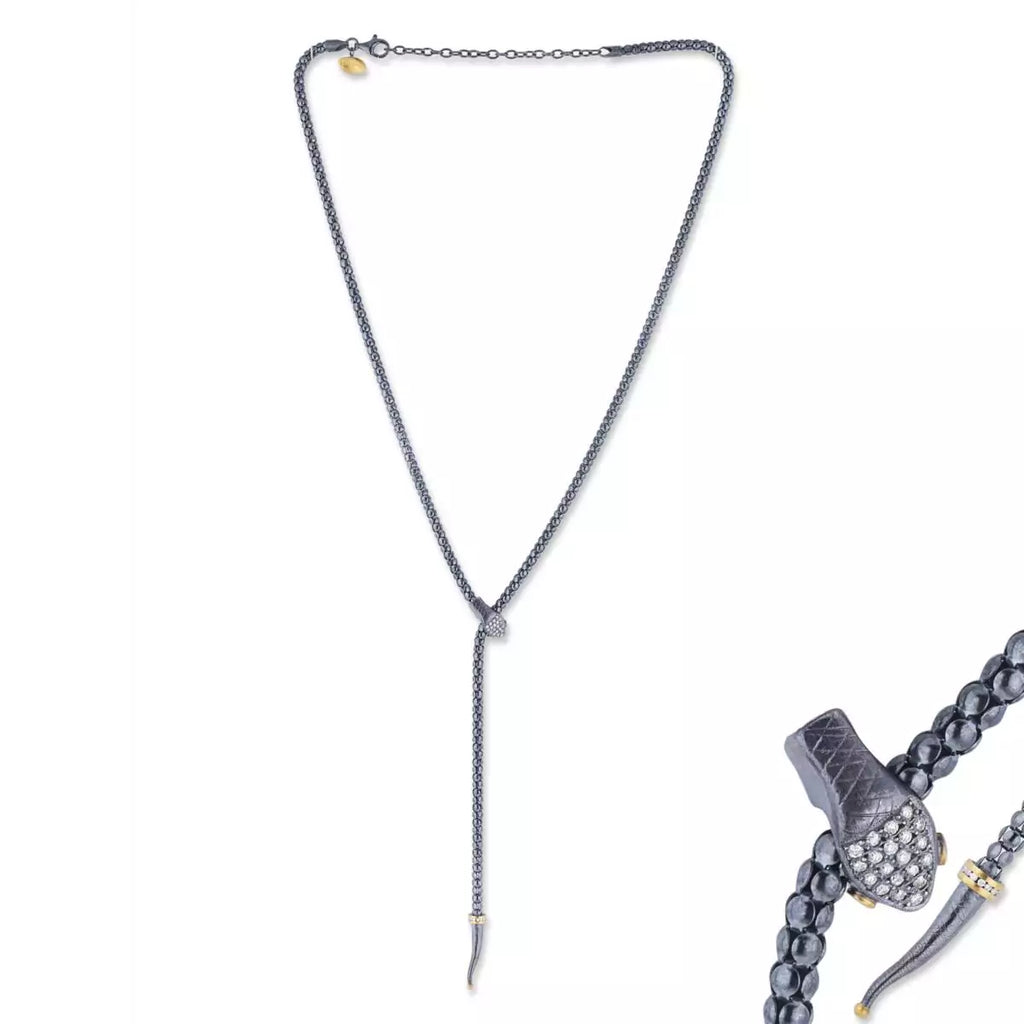 Lika Behar Yin and Yang Snake Collection 24K and Oxidized Silver  Adjustable Lariat Necklace with Diamonds - Image 6 of 6