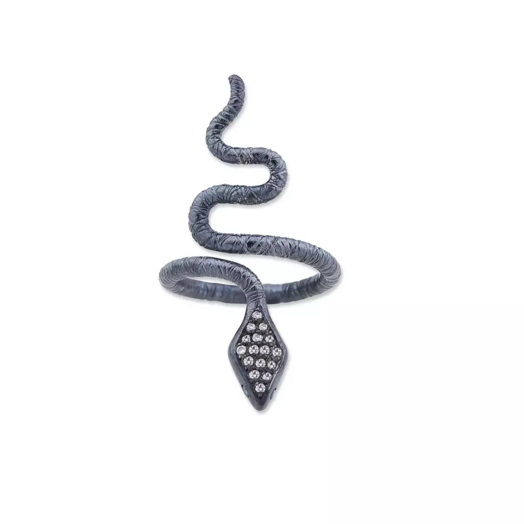 Lika Behar Collection Snake Ring with Diamond in Oxidized Sterling Sitver - Image 1 of 7