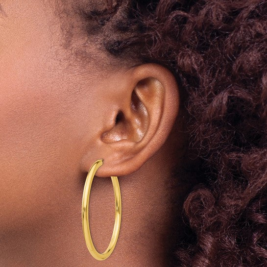 Polished Round Endless Tube Hoop Earrings in 14K Yellow Gold - Image 3 of 4