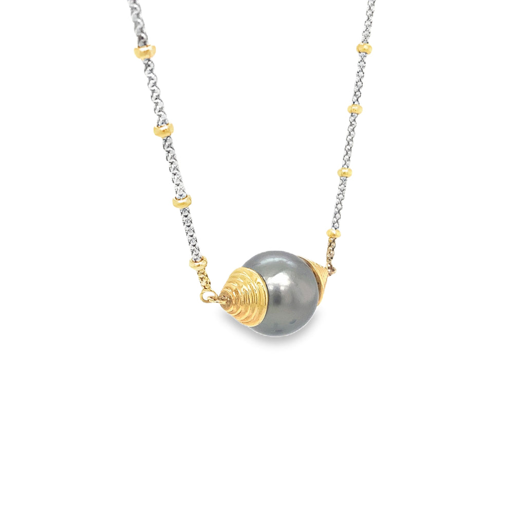 South Sea Black Tahitian Pearl Set in 18K Two Tone Gold - Image 5 of 5