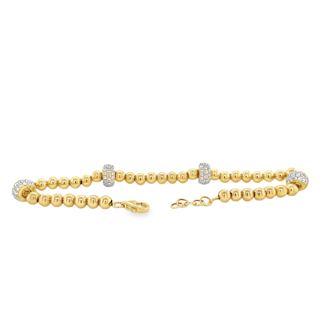 Uneek Pave Diamond Rondelle and Round Beads stackable bracelet in 18K Yellow Gold - Image 10 of 10