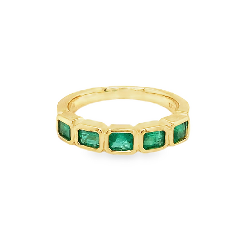 David Kord Bezel Set Emerald Cut Gem Quality Emerald Stackable Band Set in 18K Yellow Gold. - Image 1 of 6