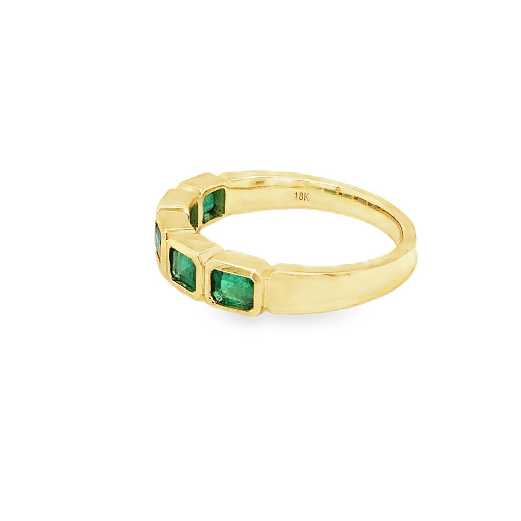 David Kord Bezel Set Emerald Cut Gem Quality Emerald Stackable Band Set in 18K Yellow Gold. - Image 2 of 6
