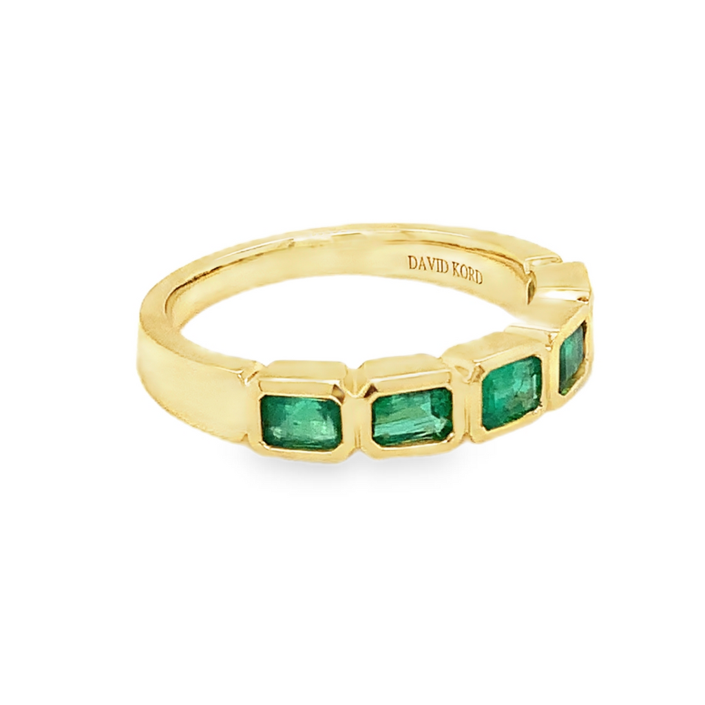 David Kord Bezel Set Emerald Cut Gem Quality Emerald Stackable Band Set in 18K Yellow Gold. - Image 4 of 6
