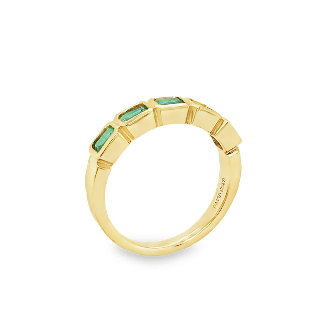 David Kord Bezel Set Emerald Cut Gem Quality Emerald Stackable Band Set in 18K Yellow Gold. - Image 6 of 6