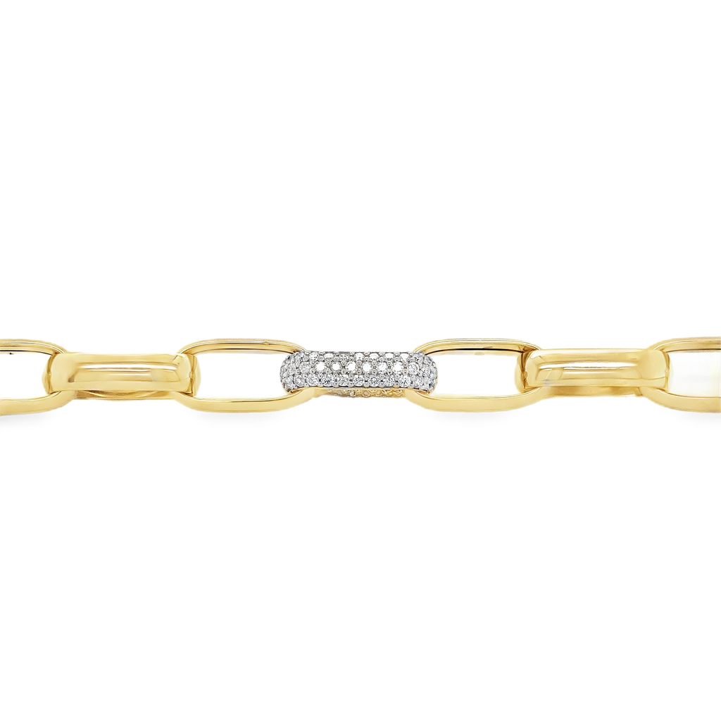 Paperclip Chain Link With Pave Diamond Set in 14 kt Yellow Gold Bracelet - Image 5 of 10