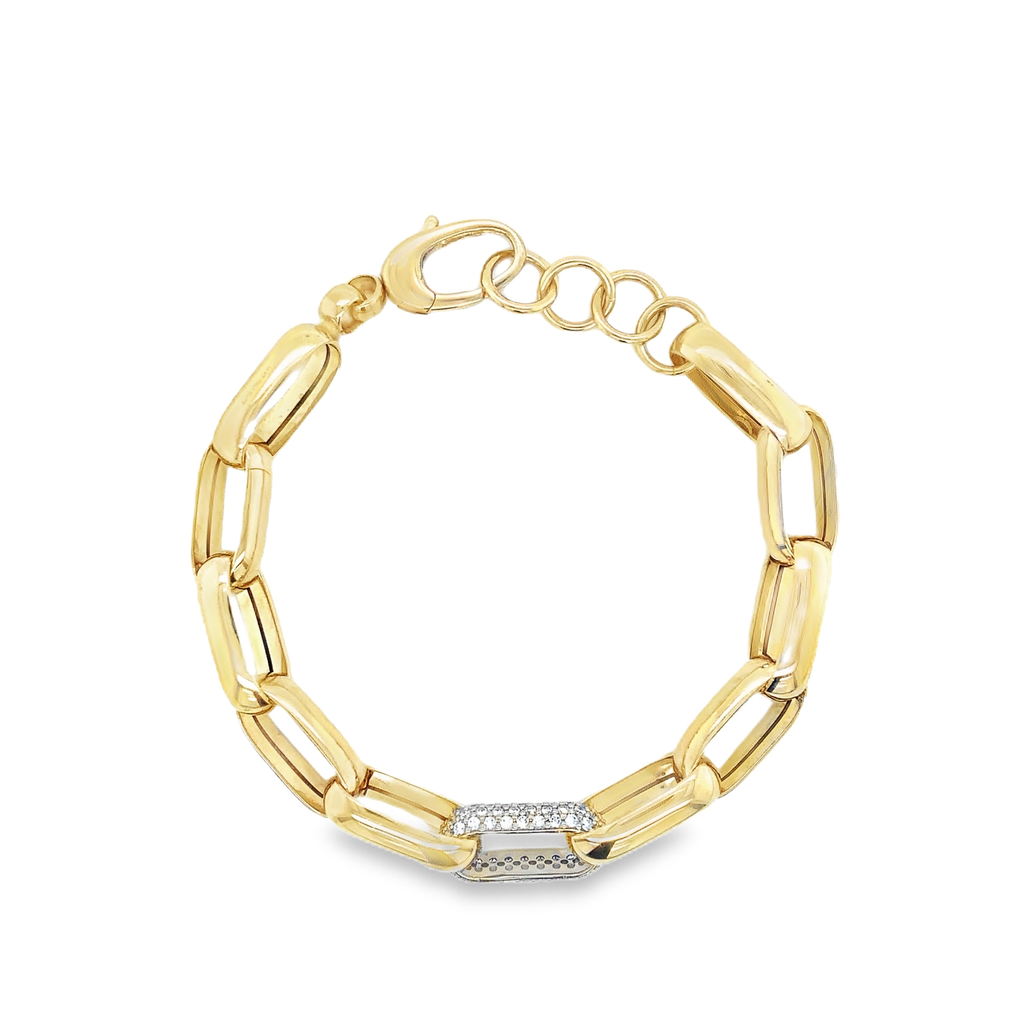 Paperclip Chain Link With Pave Diamond Set in 14 kt Yellow Gold Bracelet - Image 8 of 10
