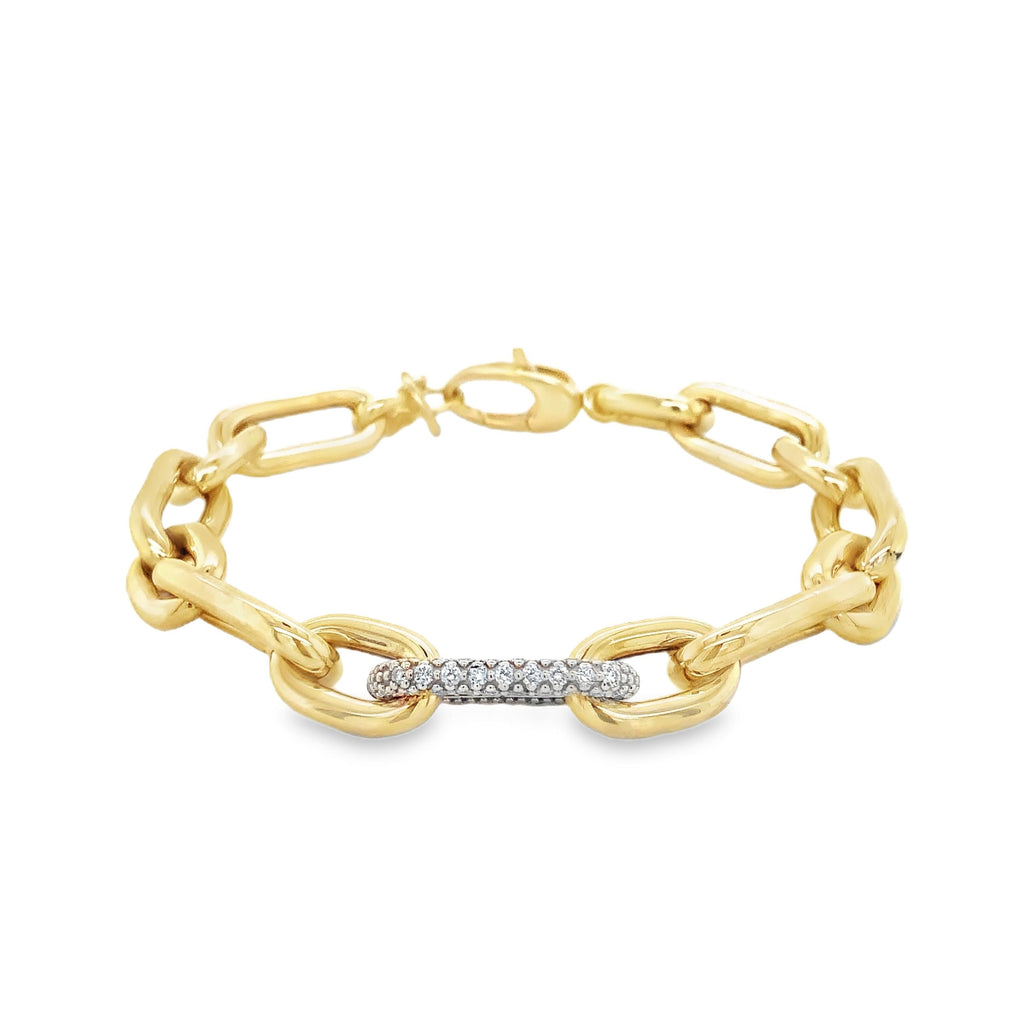 Paperclip Chain Link With Pave Diamond Set in 14 kt Yellow Gold Bracelet - Image 3 of 6