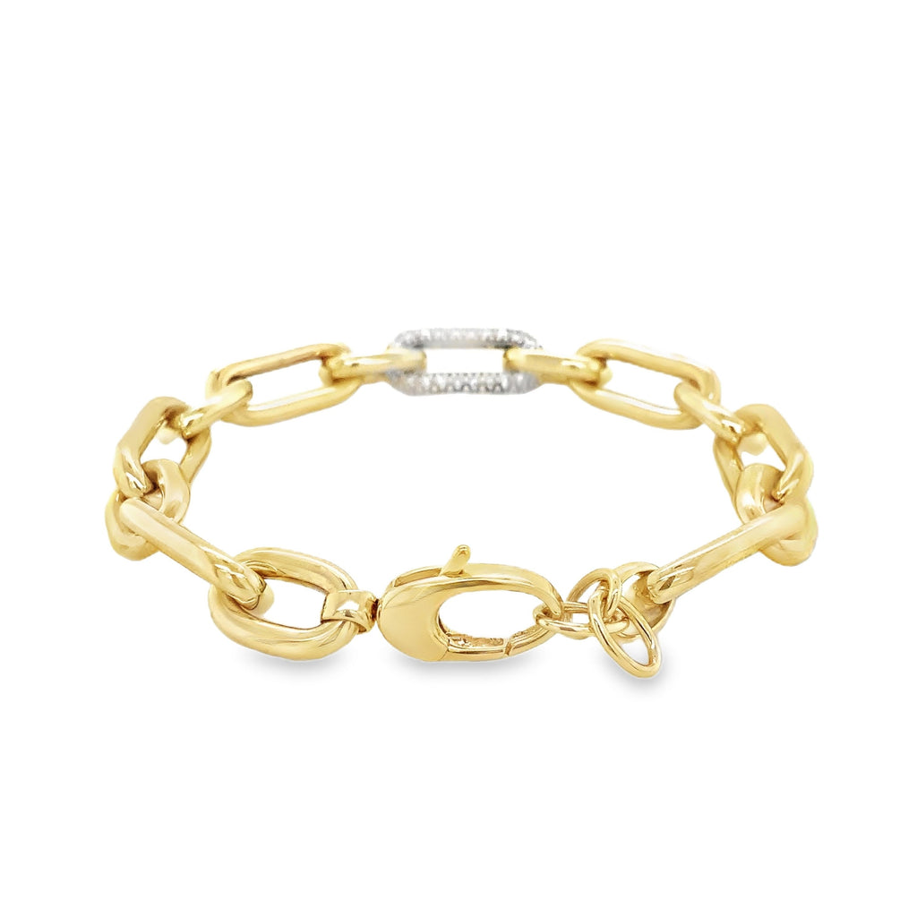 Paperclip Chain Link With Pave Diamond Set in 14 kt Yellow Gold Bracelet - Image 4 of 6