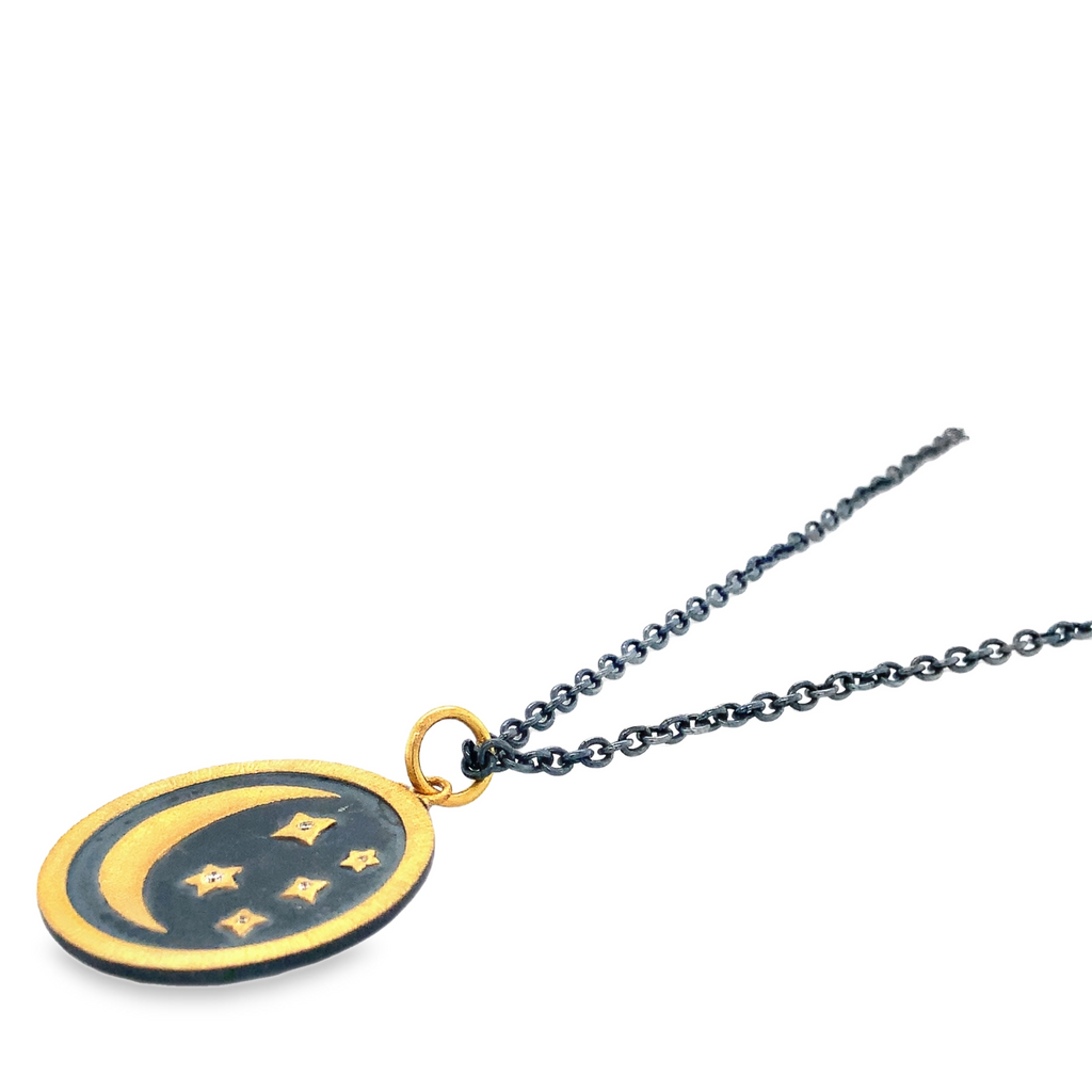 Lika BeharTreasures and Talismans, Yin and Yang MEDALLION Collection with Diamond in 24K Gold and Oxidized Si - Image 3 of 7