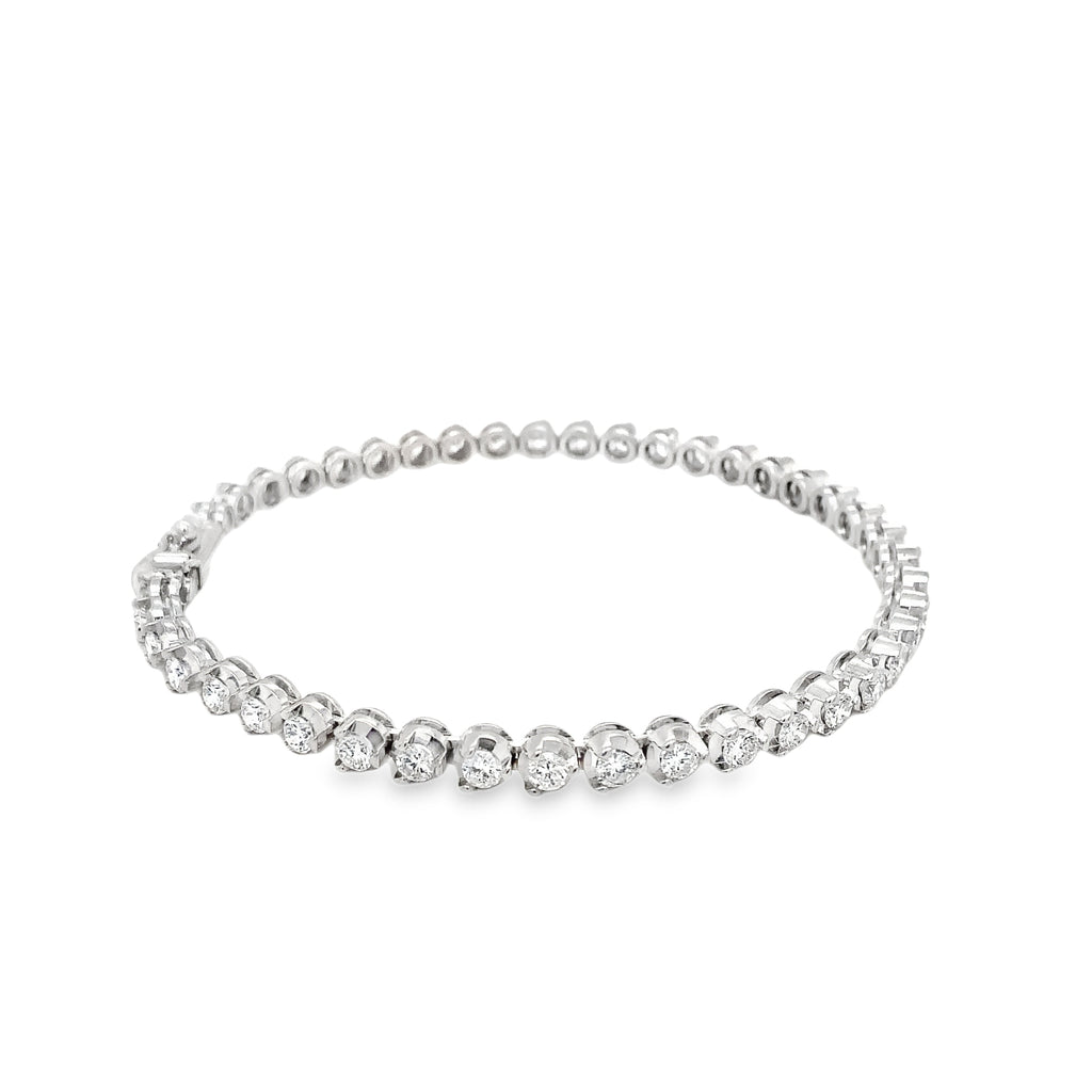 Straight-Line 3 Prong Classic  Diamond Bracelet set in 18K White Gold - Image 4 of 7