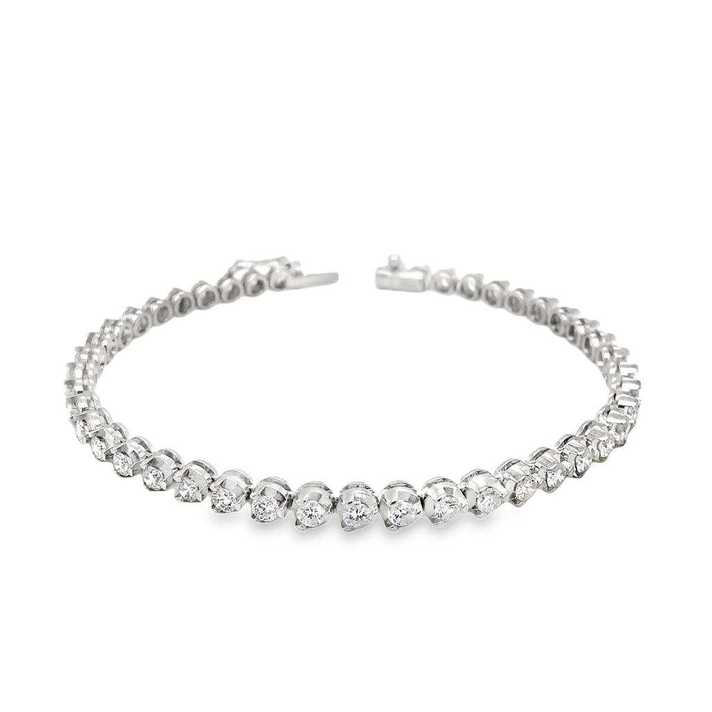 Straight-Line 3 Prong Classic  Diamond Bracelet set in 18K White Gold - Image 3 of 7