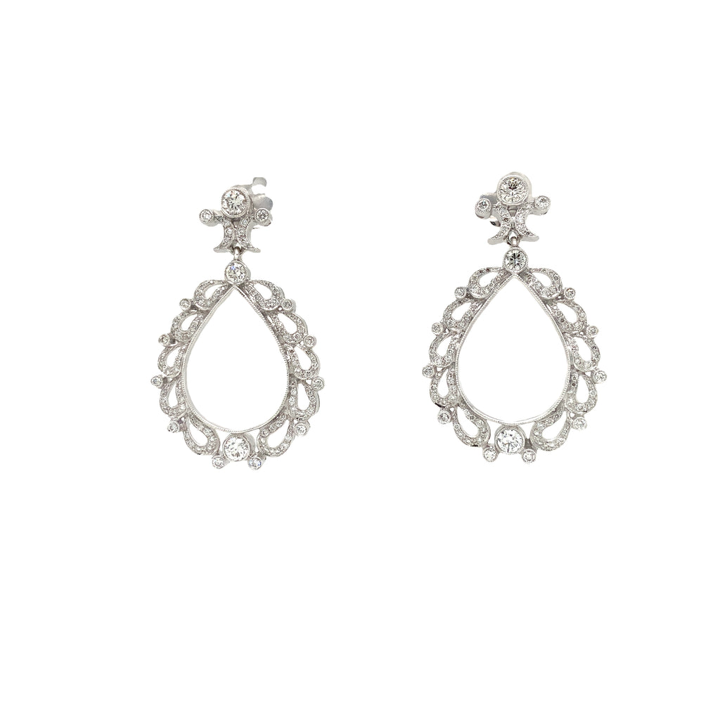 Antique Inspired Chandelier Drop Pavée Diamond Earrings Round Brilliant  Cut 1.99 ctw 18K White Gold - Image 5 of 11