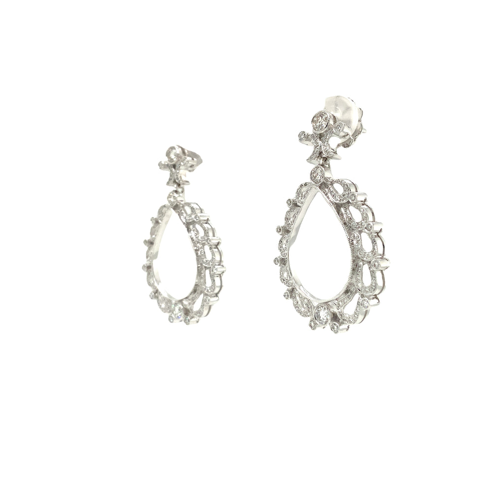 Antique Inspired Chandelier Drop Pavée Diamond Earrings Round Brilliant  Cut 1.99 ctw 18K White Gold - Image 6 of 11