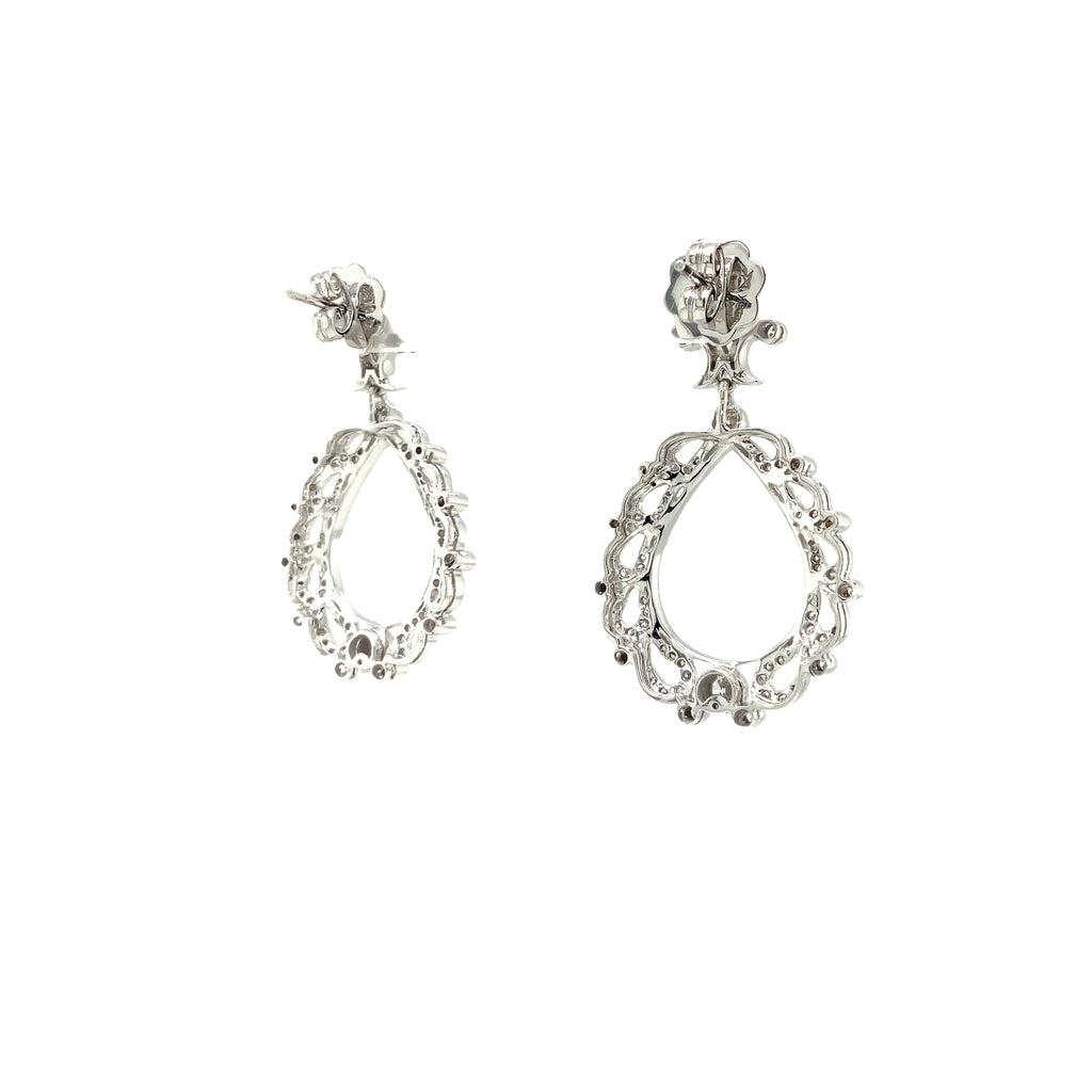 Antique Inspired Chandelier Drop Pavée Diamond Earrings Round Brilliant  Cut 1.99 ctw 18K White Gold - Image 7 of 11