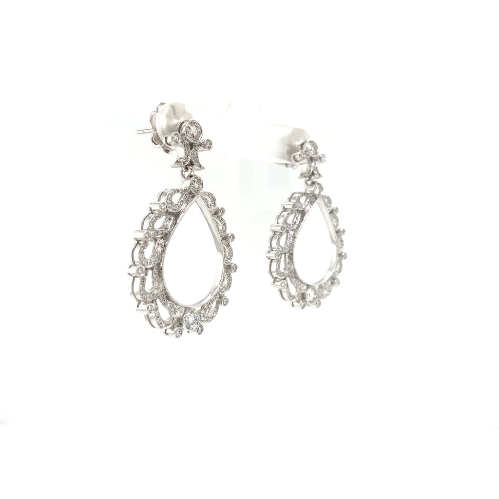Antique Inspired Chandelier Drop Pavée Diamond Earrings Round Brilliant  Cut 1.99 ctw 18K White Gold - Image 8 of 11