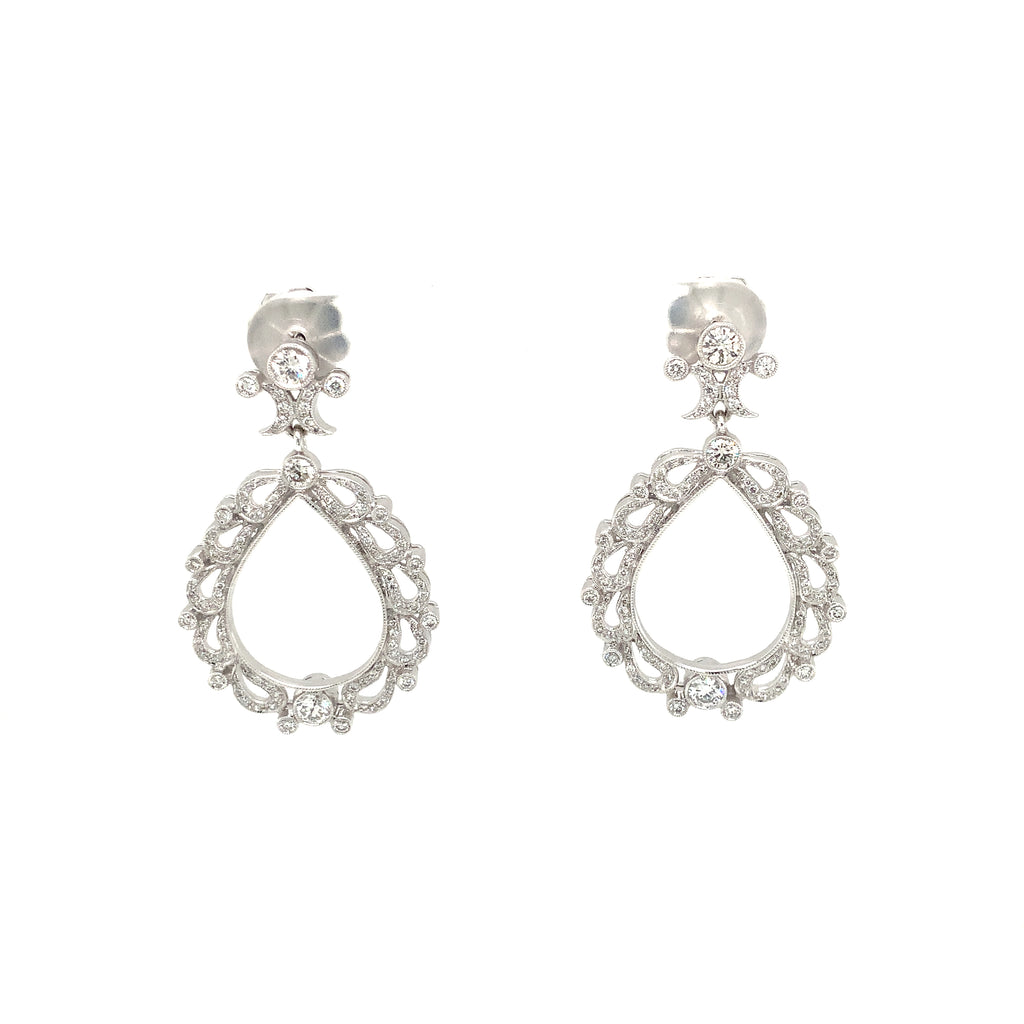 Antique Inspired Chandelier Drop Pavée Diamond Earrings Round Brilliant  Cut 1.99 ctw 18K White Gold - Image 9 of 11