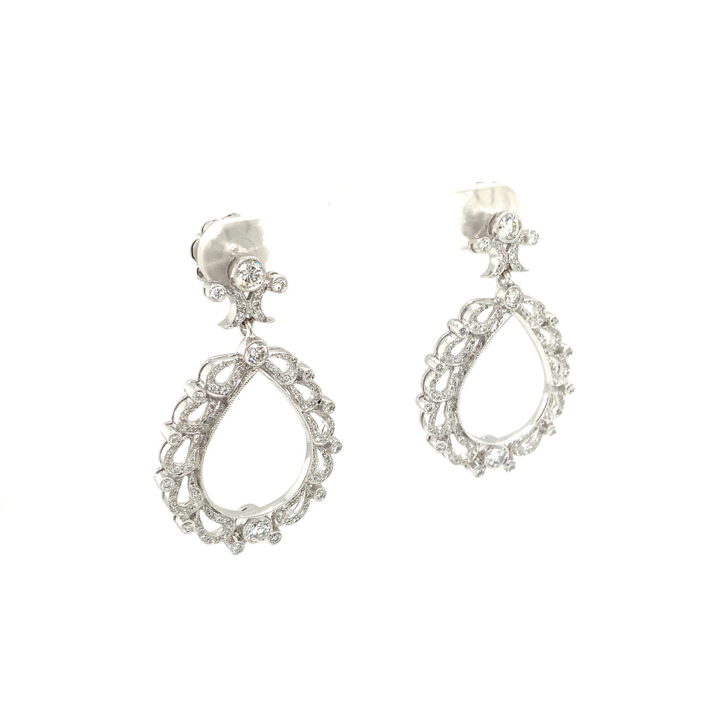 Antique Inspired Chandelier Drop Pavée Diamond Earrings Round Brilliant  Cut 1.99 ctw 18K White Gold - Image 10 of 11