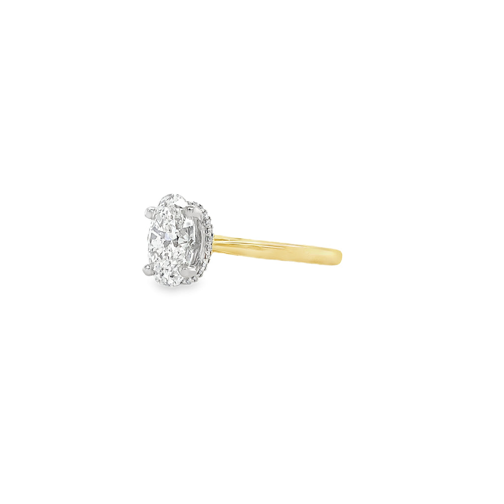 Hidden Halo Lab Grown 2 Carat Oval Diamond Engagement Ring set  in 14 kt Yellow and White Gold. - Image 8 of 11