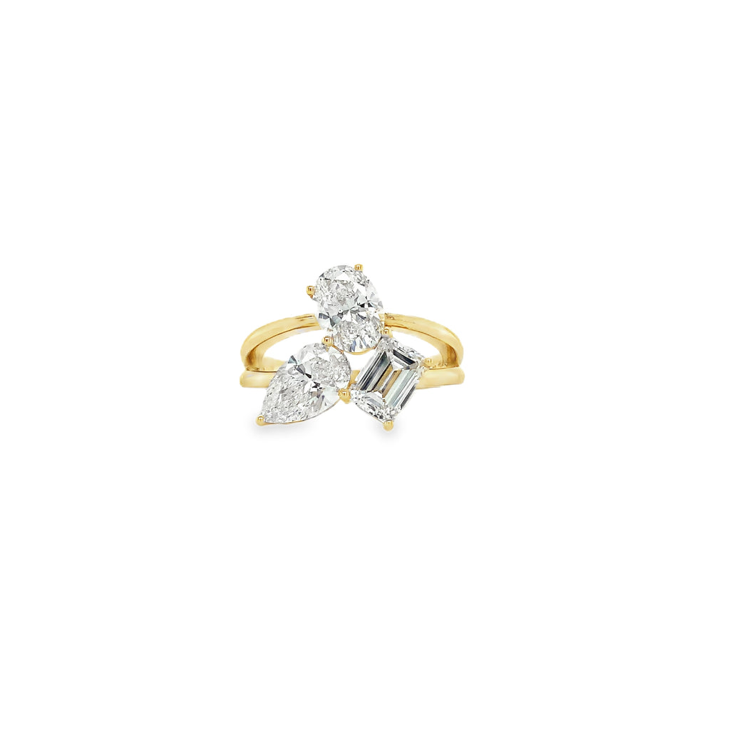 Three Stone "Trois et Moi" Multi Shape Cluster Lab Grown Diamond Ring set in 14K Yellow Gold - Image 11 of 12