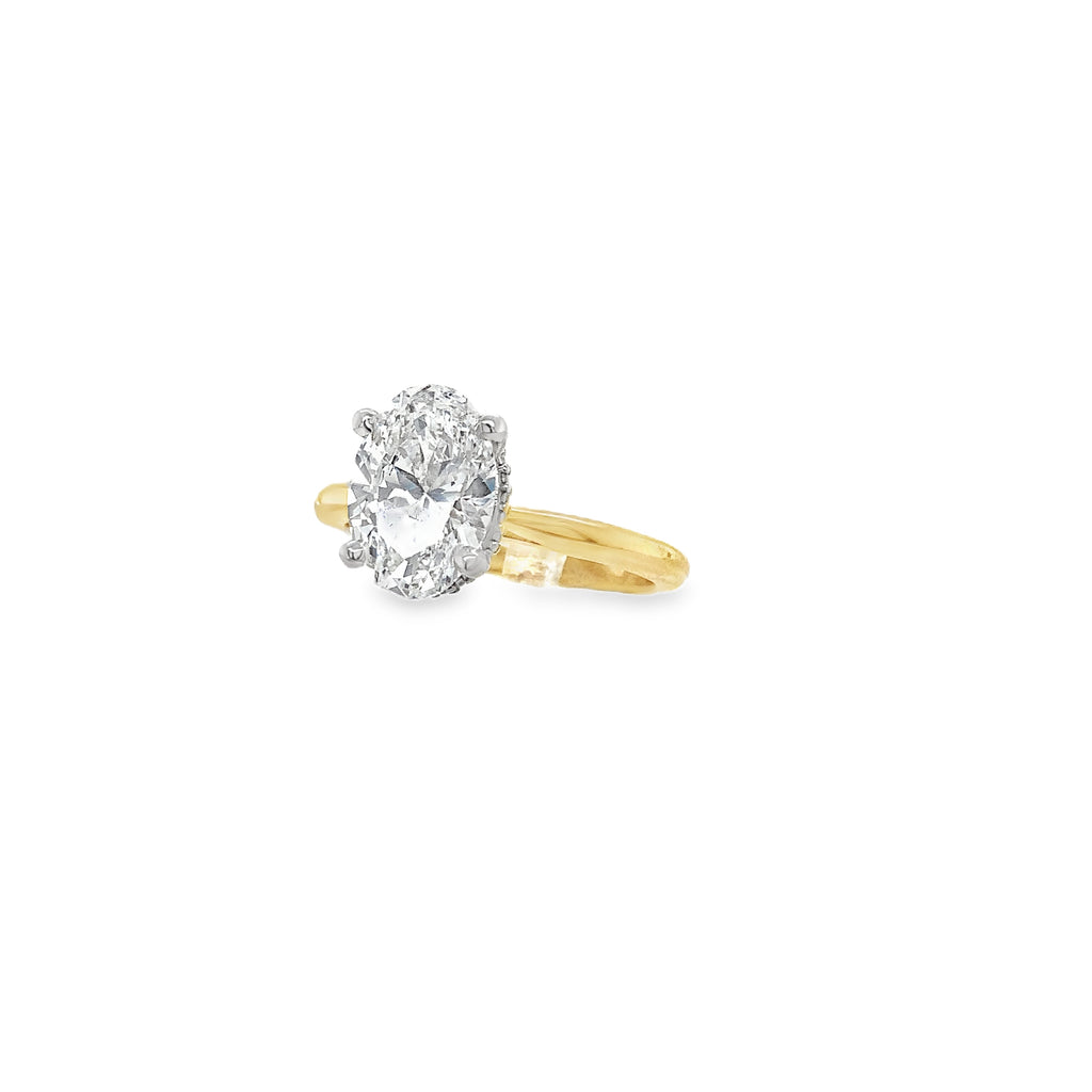 Hidden Halo Lab Grown 2 Carat Oval Diamond Engagement Ring set  in 14 kt Yellow and White Gold. - Image 11 of 11