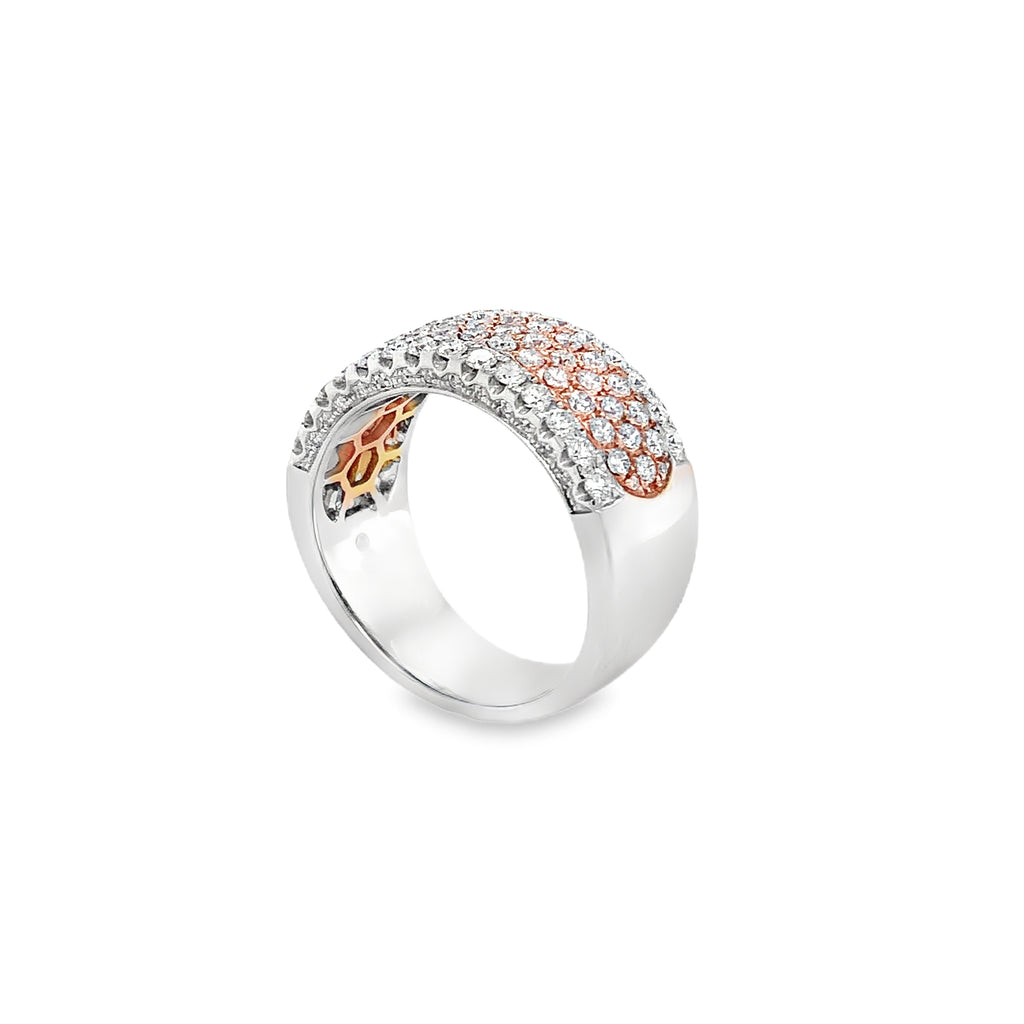 Roman + Jules Pavé Natural Pink and White Diamond Five Row Wide Band set in 18K White Gold - Image 10 of 12
