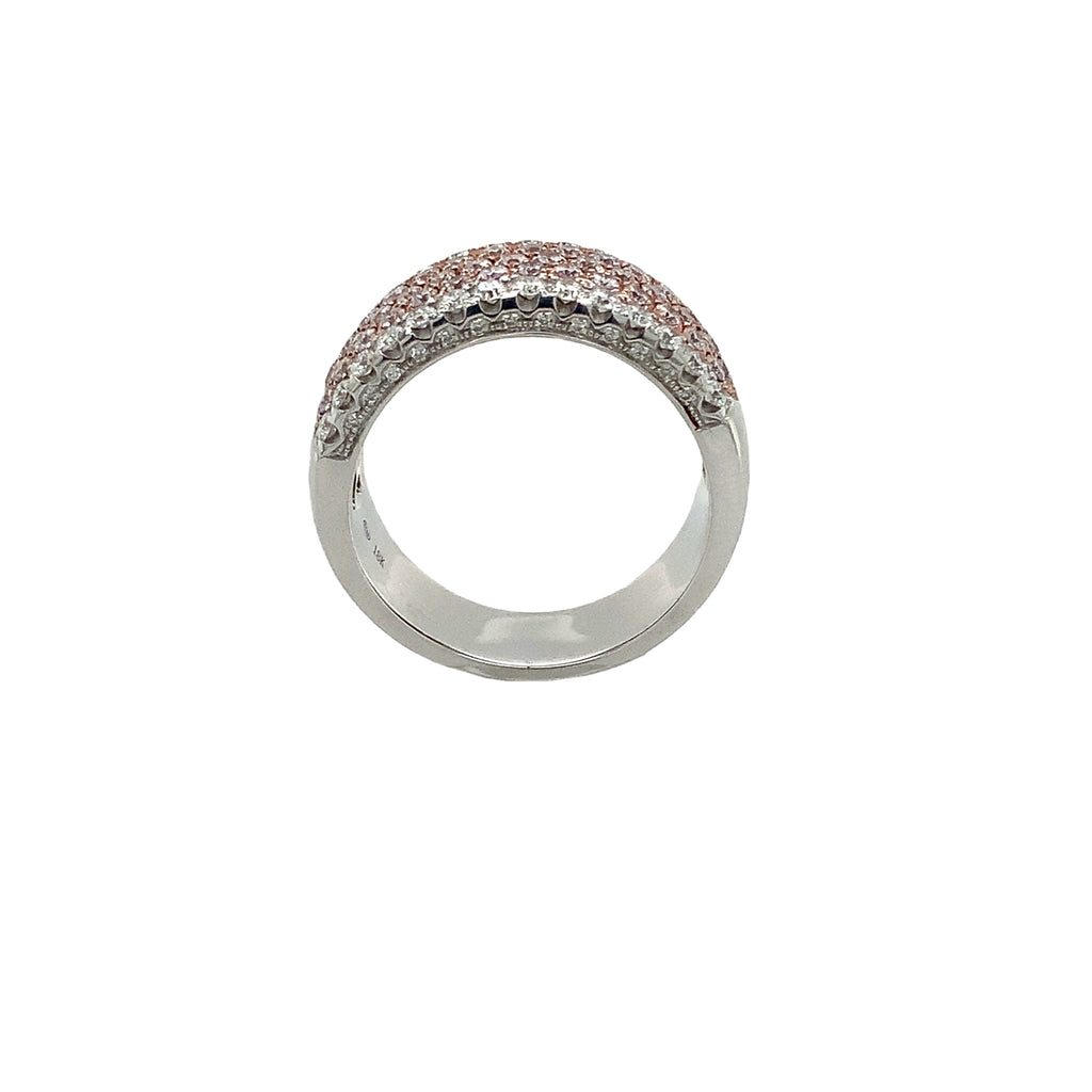 Roman + Jules Pavé Natural Pink and White Diamond Five Row Wide Band set in 18K White Gold - Image 8 of 12