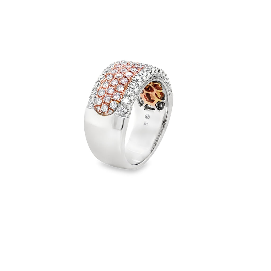 Roman + Jules Pavé Natural Pink and White Diamond Five Row Wide Band set in 18K White Gold - Image 9 of 12