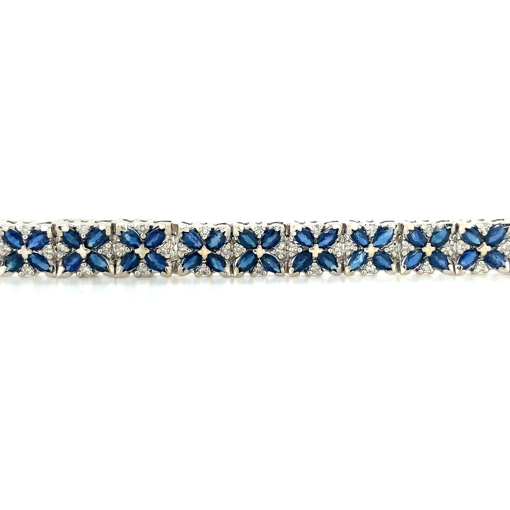 Blue Sapphire and Diamond Bracelet Set in 14K White Gold - Image 1 of 5