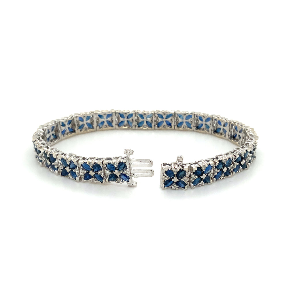 Blue Sapphire and Diamond Bracelet Set in 14K White Gold - Image 5 of 5