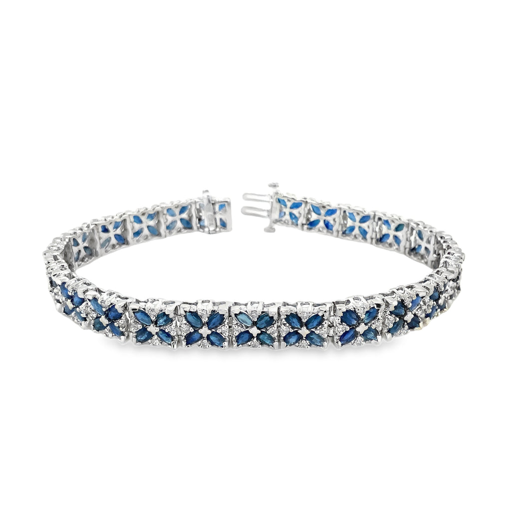 Blue Sapphire and Diamond Bracelet Set in 14K White Gold - Image 3 of 5