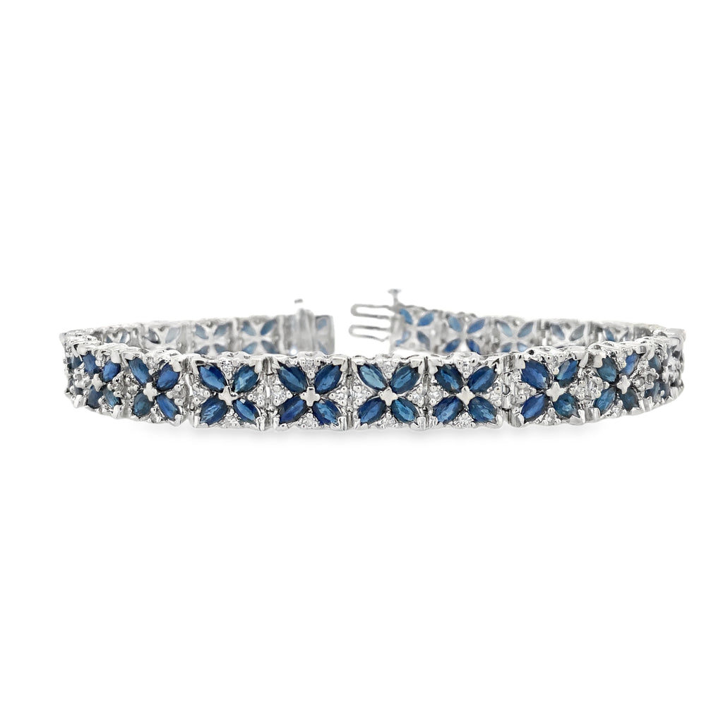 Blue Sapphire and Diamond Bracelet Set in 14K White Gold - Image 4 of 5