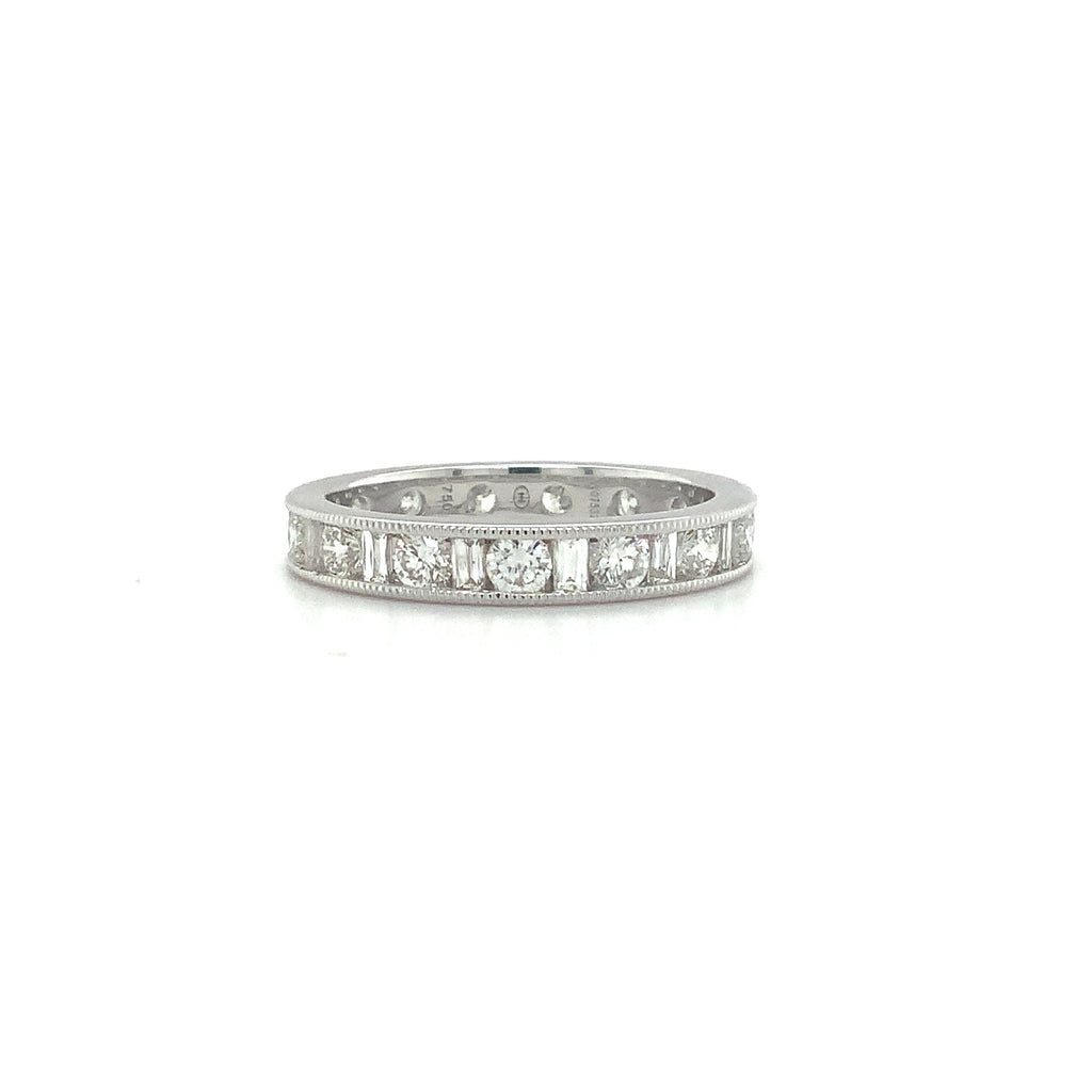Christopher Design 18kt white gold eternity band, alternating baguette and rounds.&nbsp; - Image 1 of 9