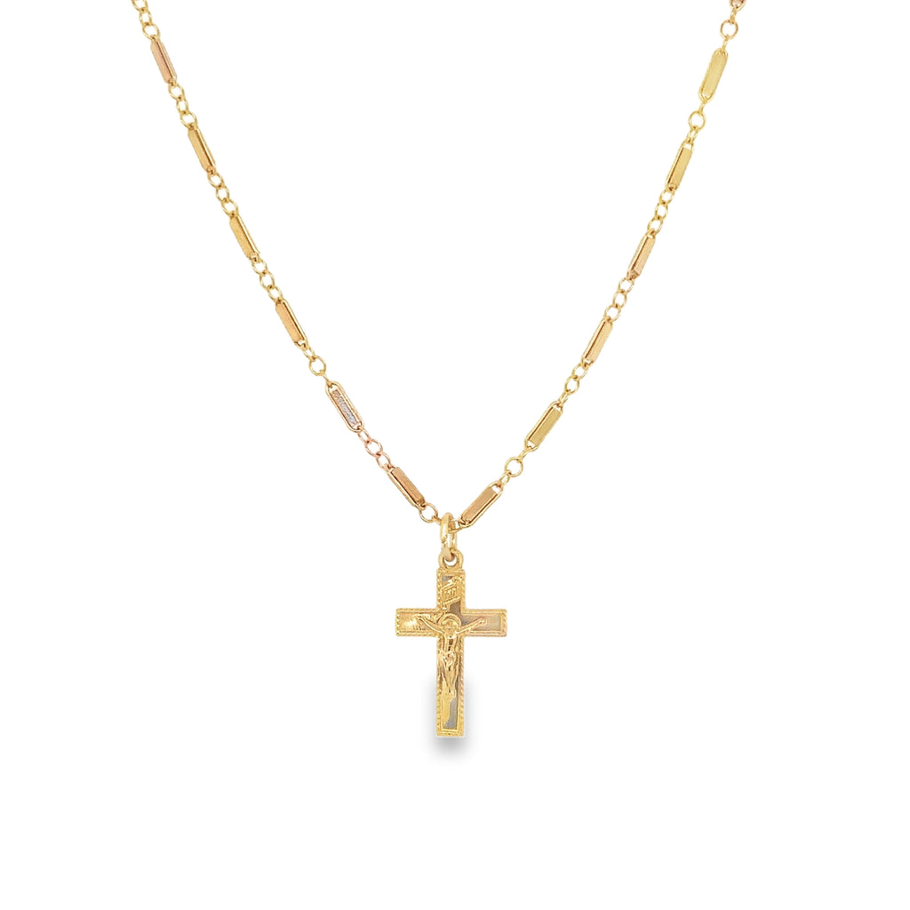 Small Crucifix Cross Pendant and chain in 14K Yellow Gold